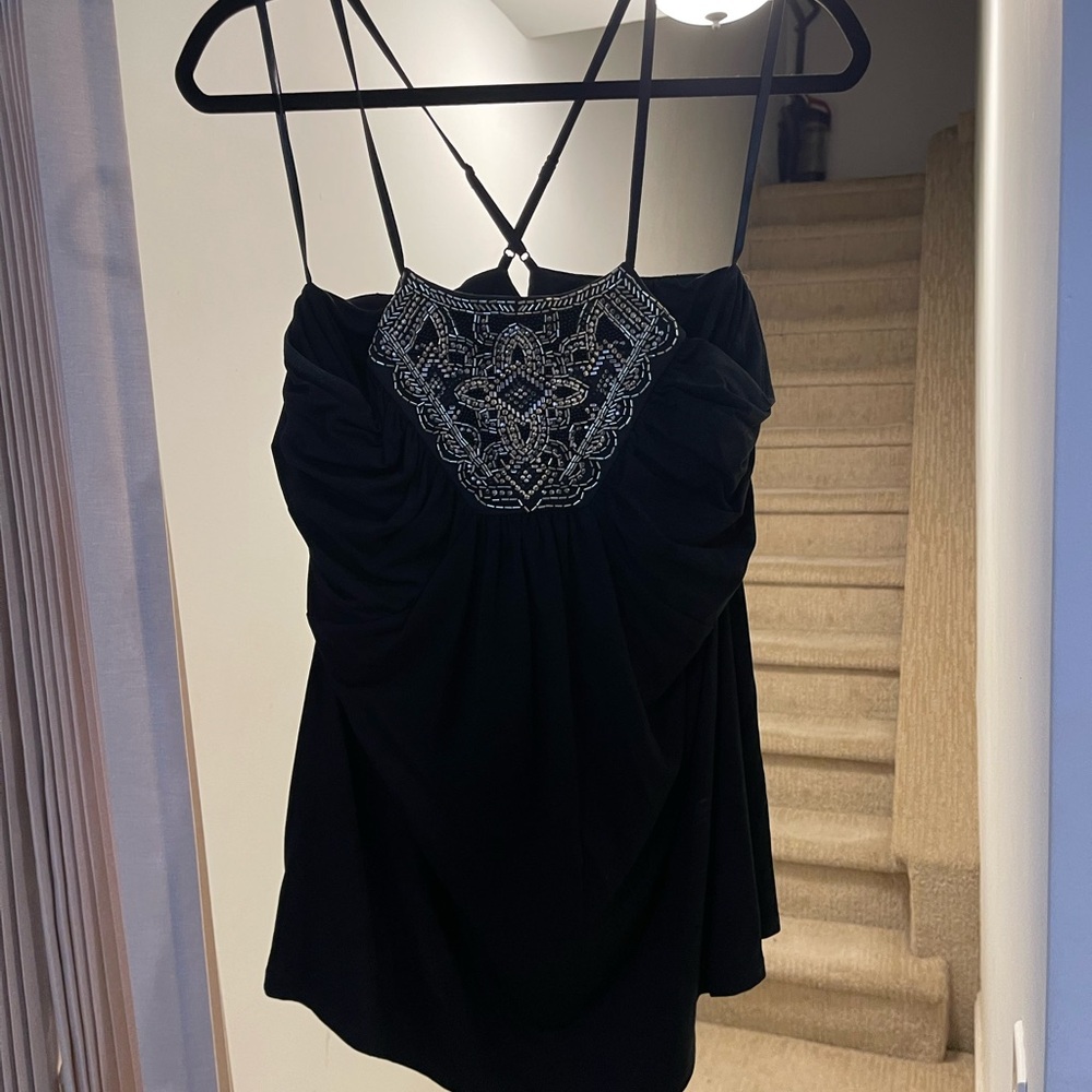 White House Black Market Black Camisole with Silver Embellishments